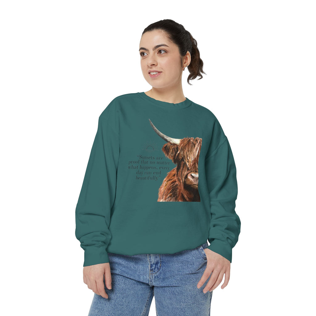 Highland Cow- Unisex Garment-Dyed Sweatshirt