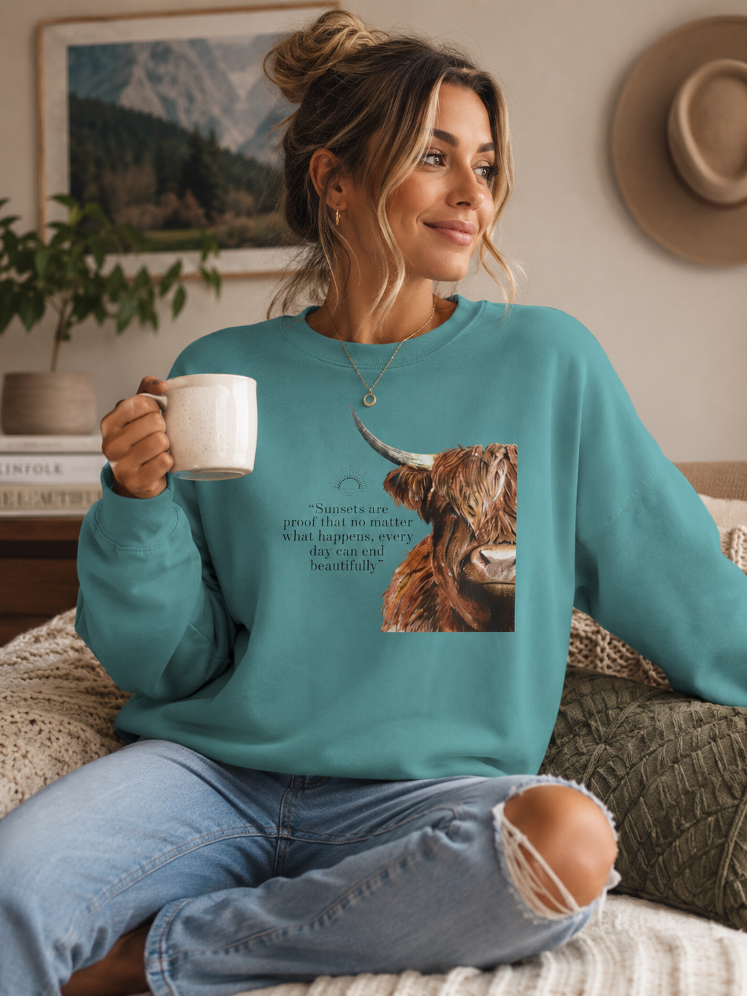 Highland Cow- Unisex Garment-Dyed Sweatshirt